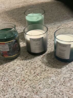 Better Homes And Gardens Blue, Teal and Green Glass Jar Candles - Set of 4